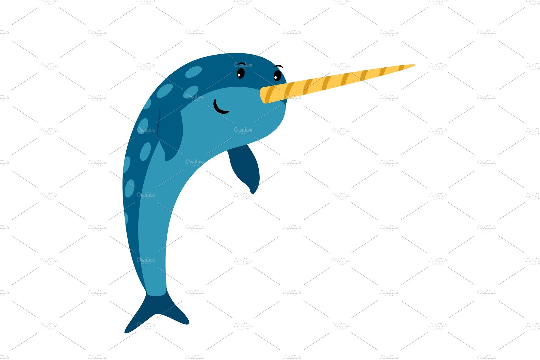 Blue narwhal sea animal icon cover image.