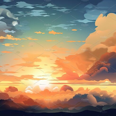 Illustrated sky with clouds, sun, stars, and sunrise or sunset. cover image.