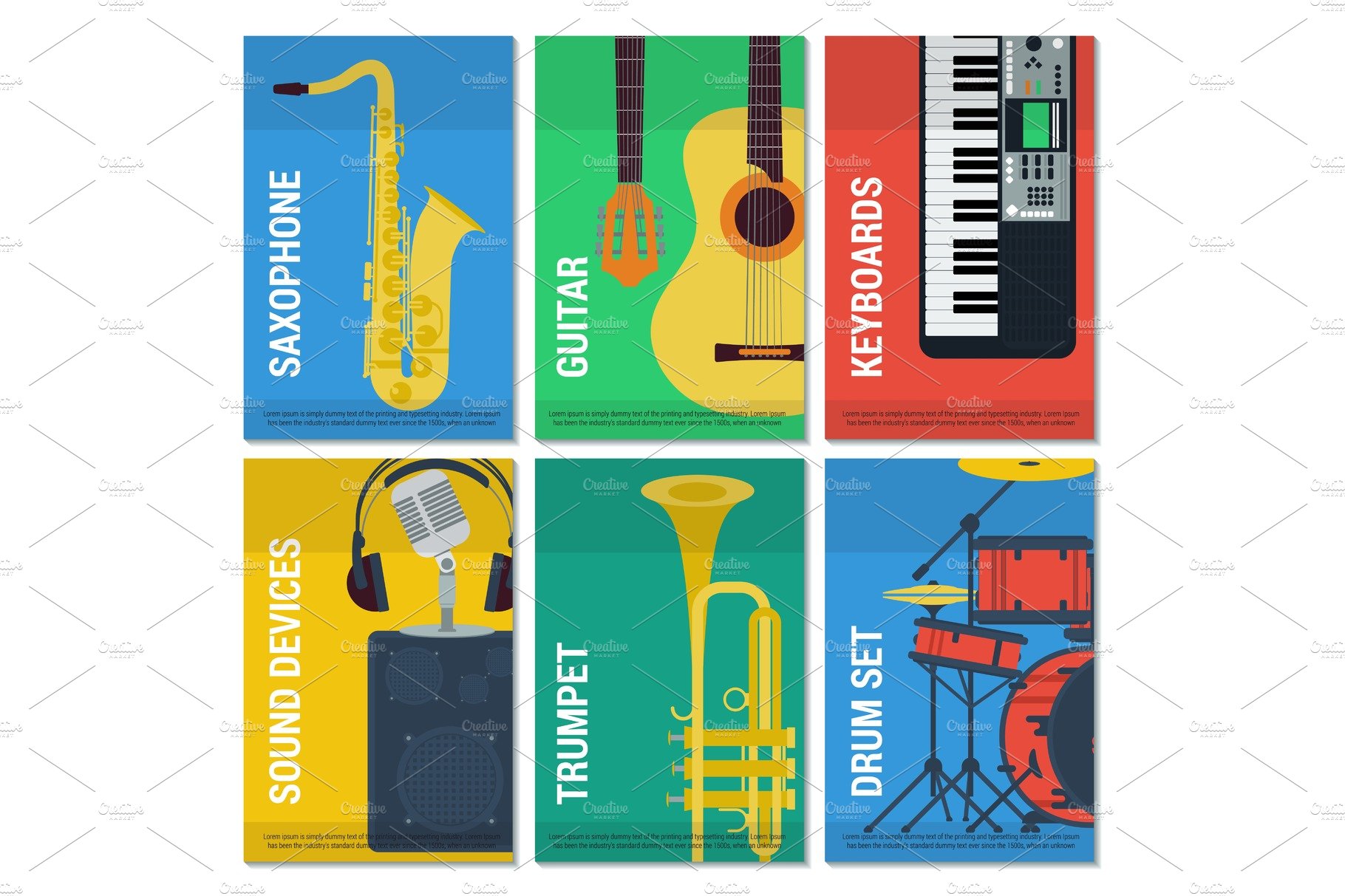 Six flat banners musical instruments cover image.