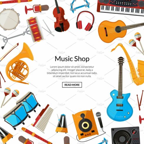 Vector cartoon musical instruments cover image.