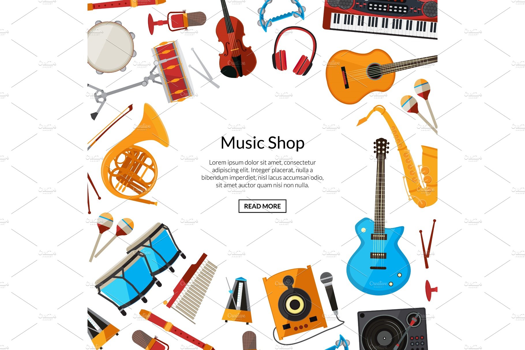 Vector cartoon musical instruments cover image.