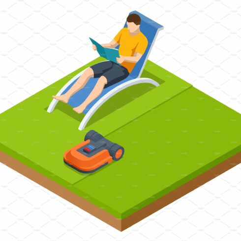 Isometric Robotic lawn mower on cover image.