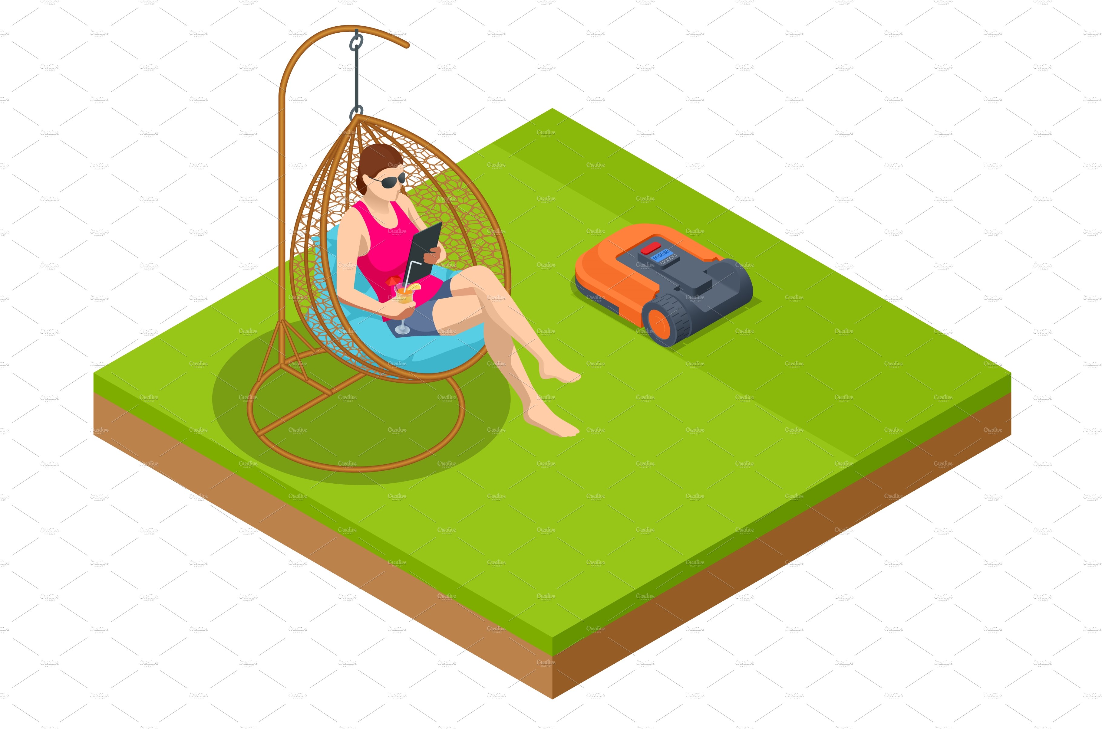 Isometric Robotic lawn mower on cover image.