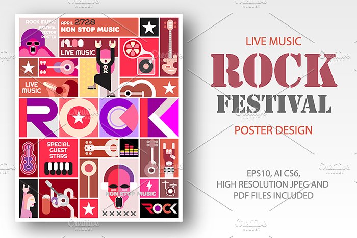 Rock Festival poster template design cover image.