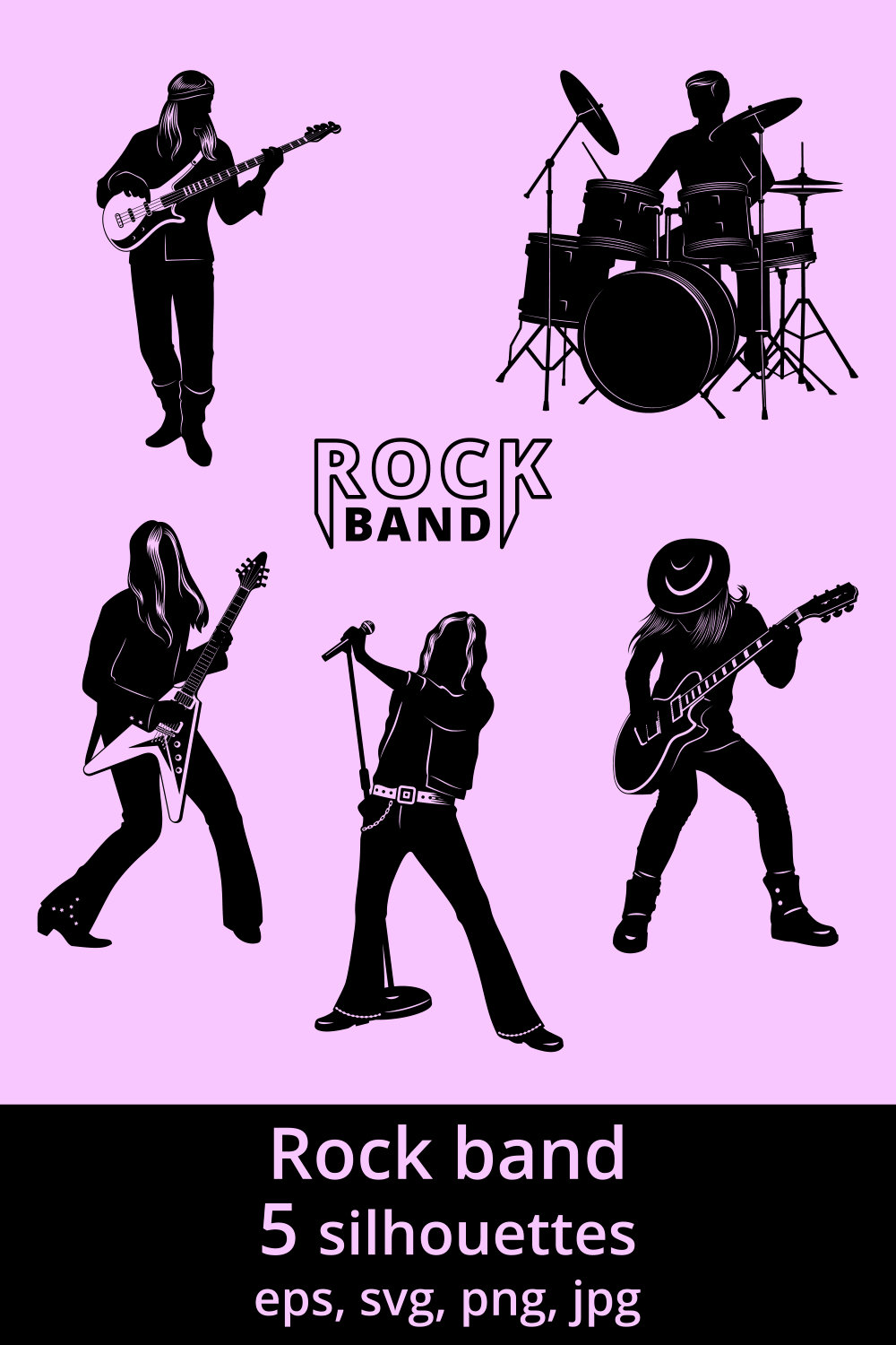 Rock Band Silhouettes SVG pinterest preview image.