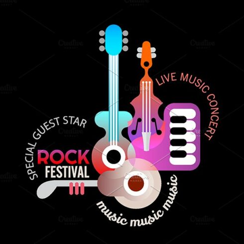 Rock Music Festival vector poster cover image.