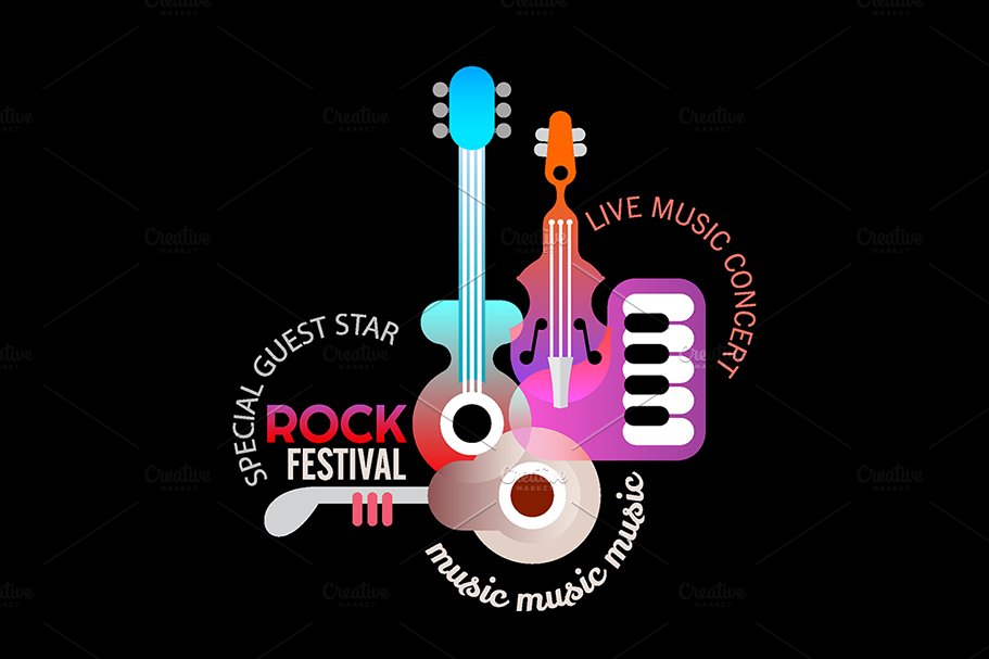 Rock Music Festival vector poster cover image.