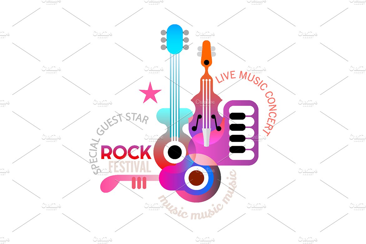 Rock Music Festival vector poster cover image.