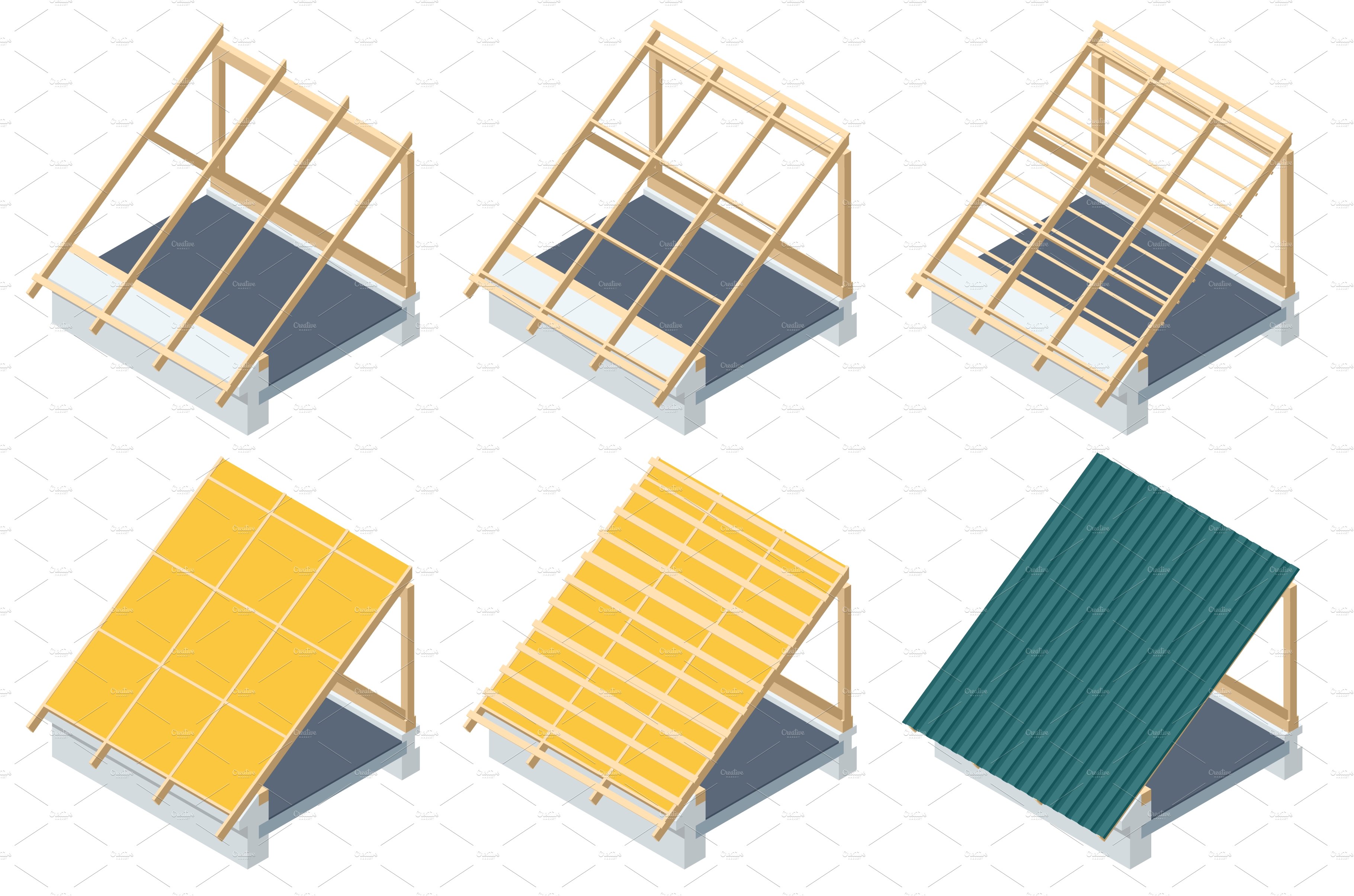 Isometric roofing construction cover image.