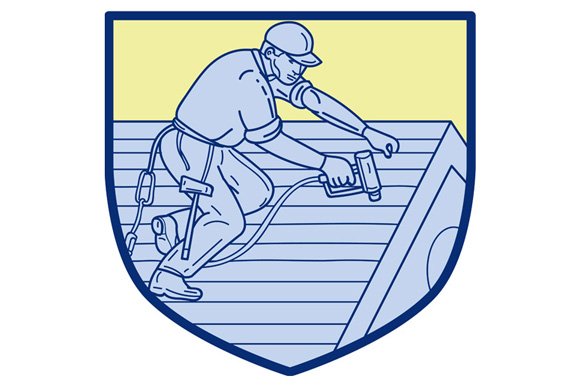 Roofer Working On Roof Shield cover image.