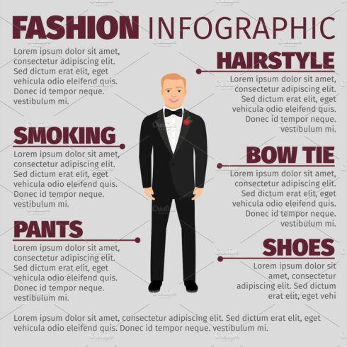 Man in wedding suit fashion infographic cover image.