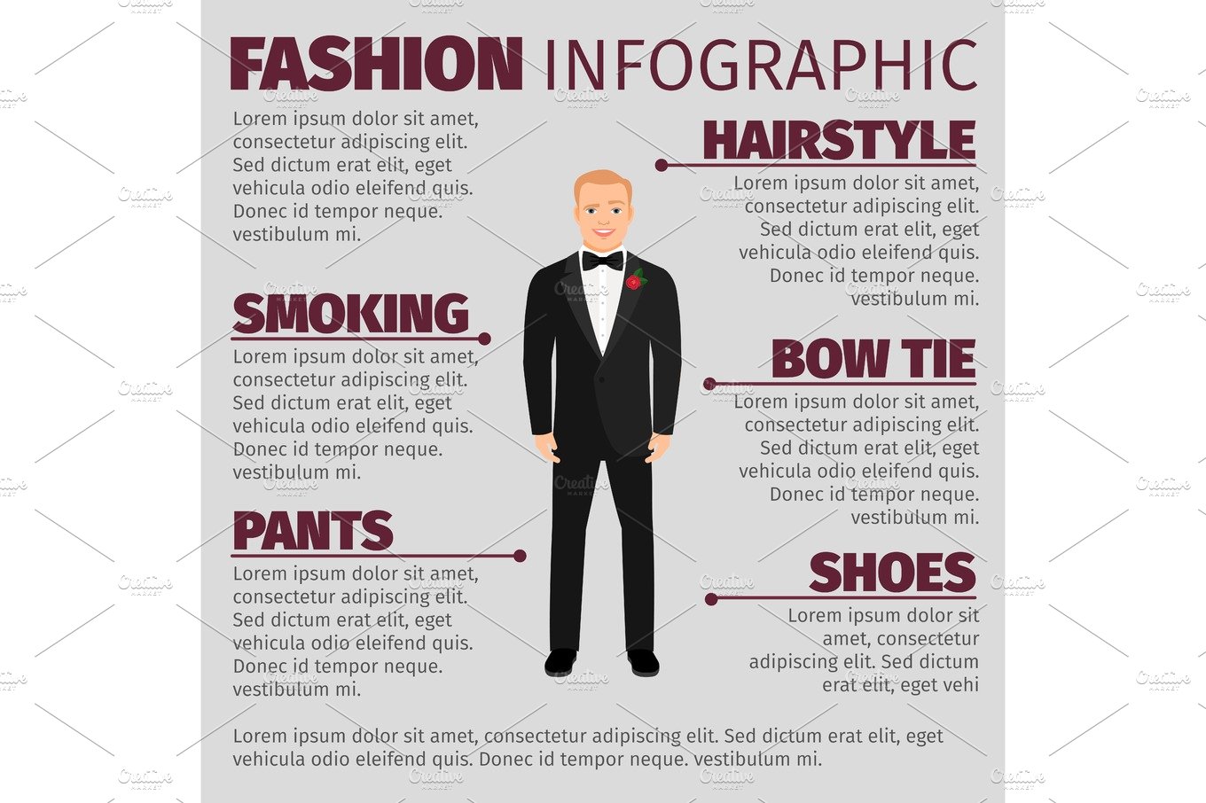 Man in wedding suit fashion infographic cover image.