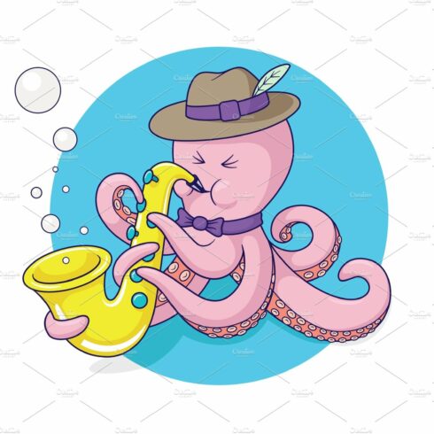 Octopus plays saxophone vector cover image.