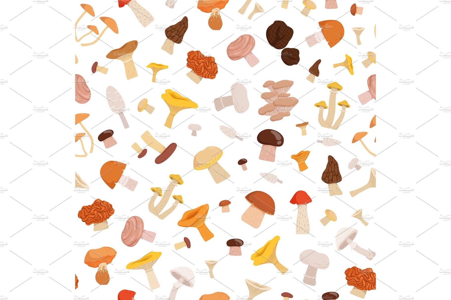 Vector pattern or background illustration with cartoon mushrooms cover image.