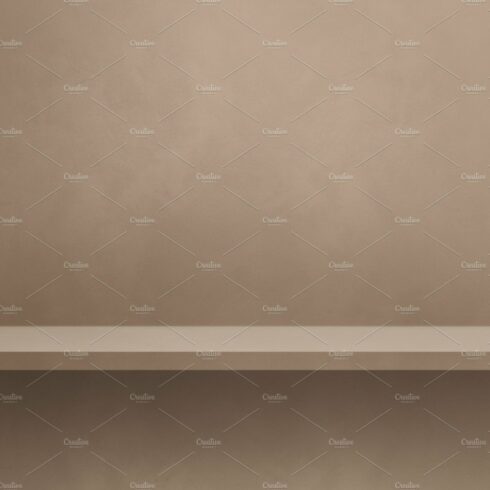 Empty shelf on a beige wall. Background template. Horizontal bac cover image.
