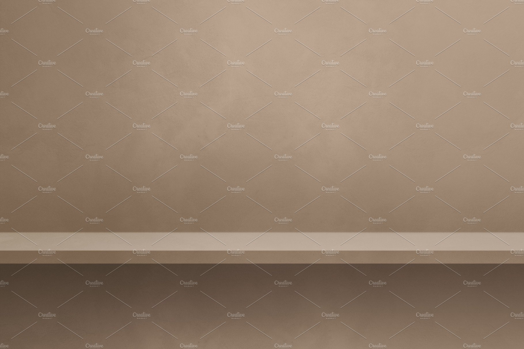 Empty shelf on a beige wall. Background template. Horizontal bac cover image.