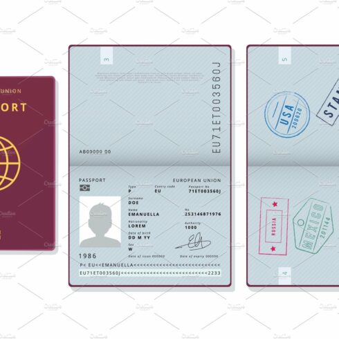 Passport template. Official id cover image.