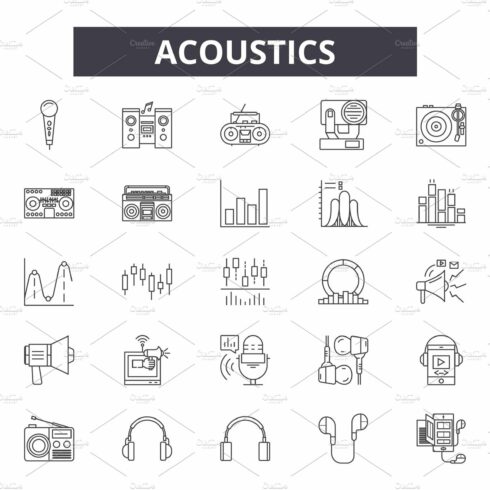 Acoustics line icons, signs set cover image.