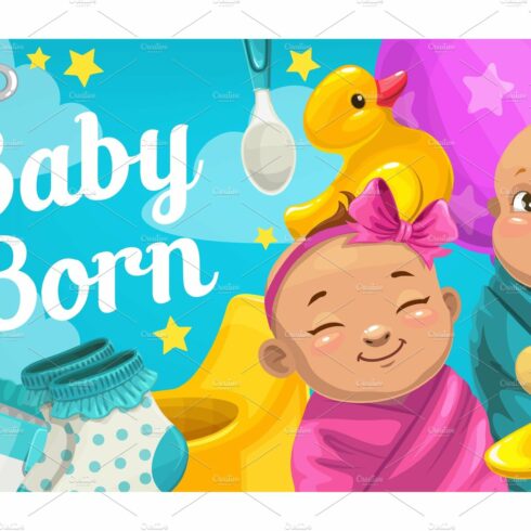 Newborn boy and girl, baby shower cover image.