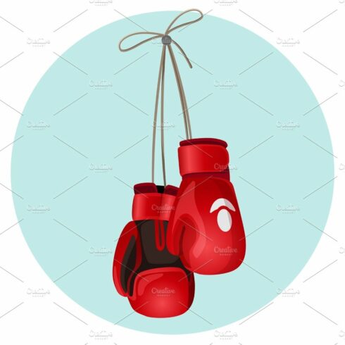 Boxing leather gloves in red and black color vector illustration cover image.