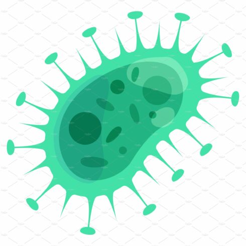 Cartoon virus cell. Green contagious cover image.