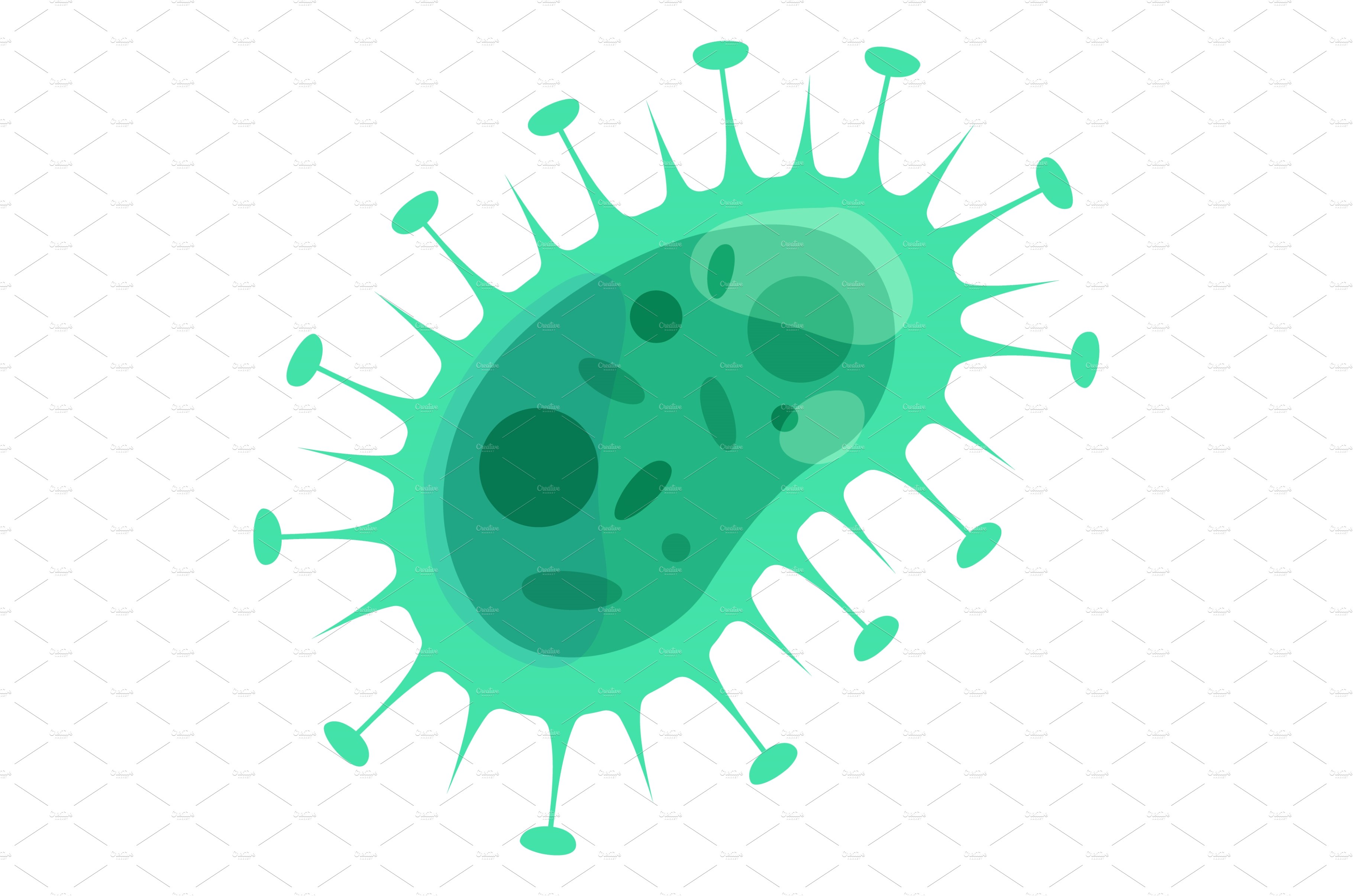 Cartoon virus cell. Green contagious cover image.