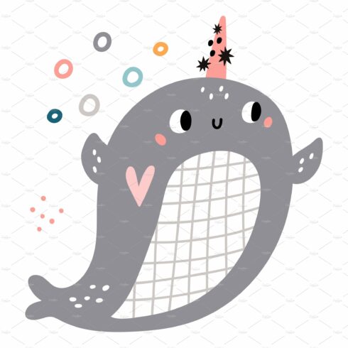 Cute narwhal. Lovely baby underwater cover image.