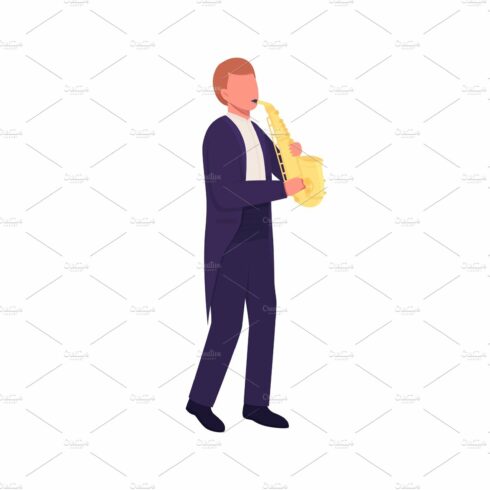 Caucasian saxophonist flat character cover image.