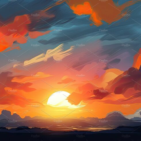 Illustrated sky with clouds, sun, stars, and sunrise or sunset. cover image.