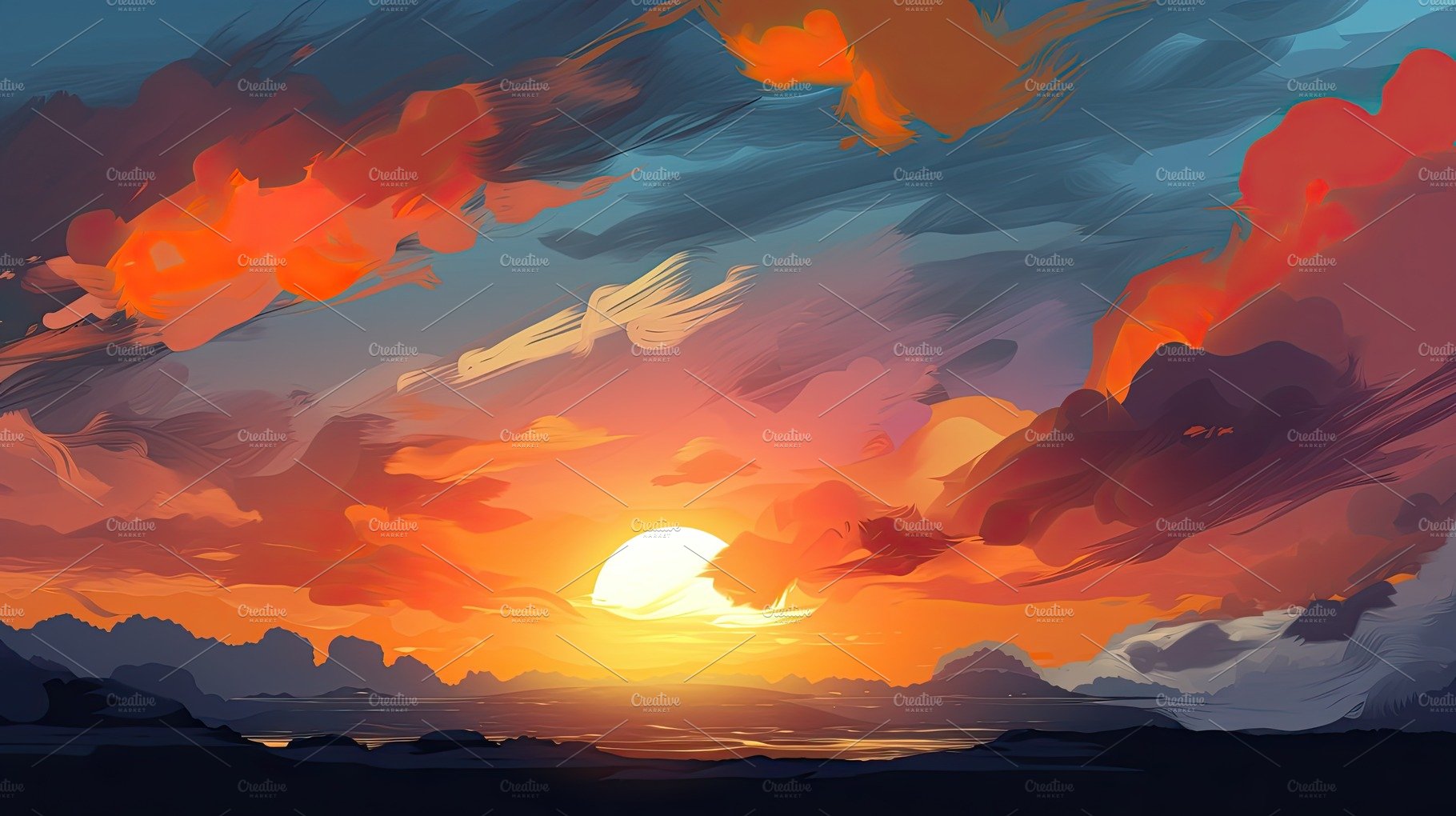 Illustrated sky with clouds, sun, stars, and sunrise or sunset. cover image.