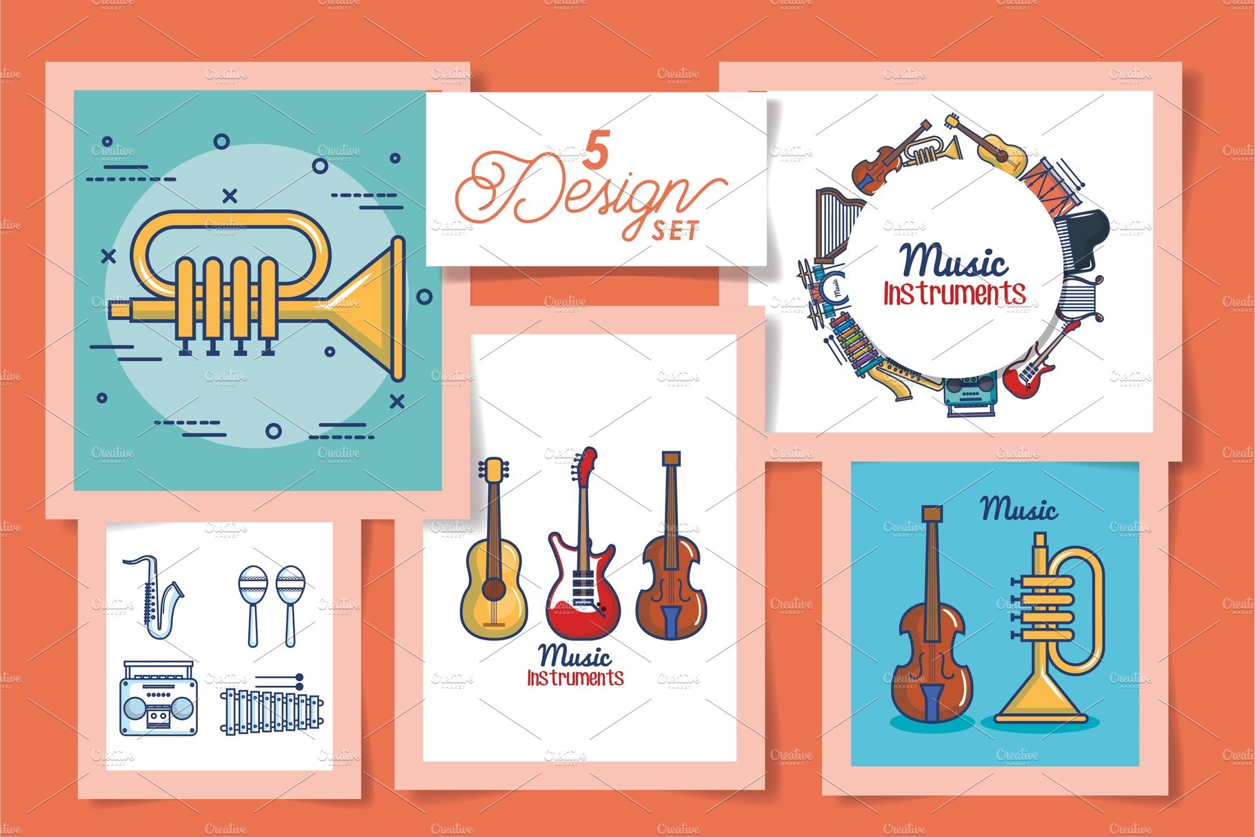 five designs of instruments music cover image.