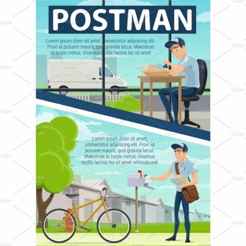 Postman, post office and mail cover image.