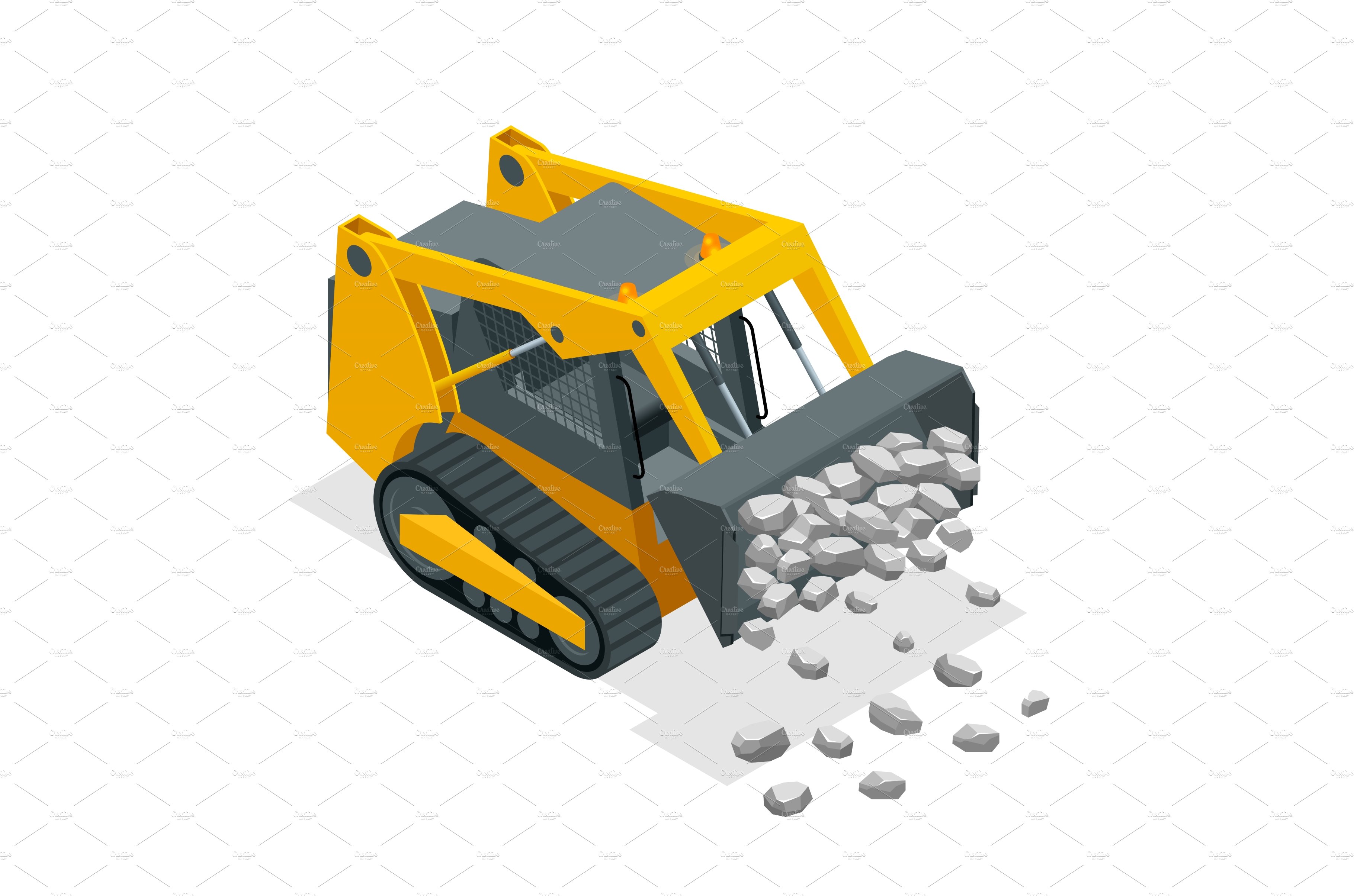Isometric Compact Excavators. Yellow cover image.