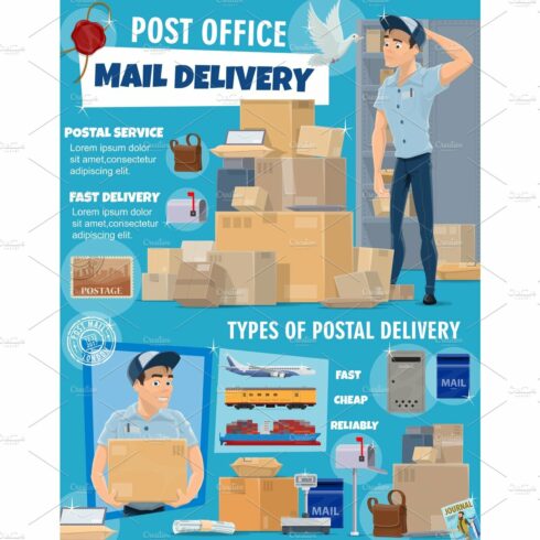 Mail service, postman, parcels cover image.