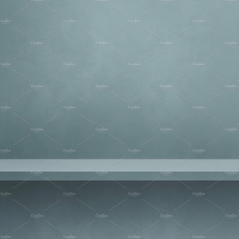 Empty shelf on a tinted grey wall. Background template. Horizont cover image.