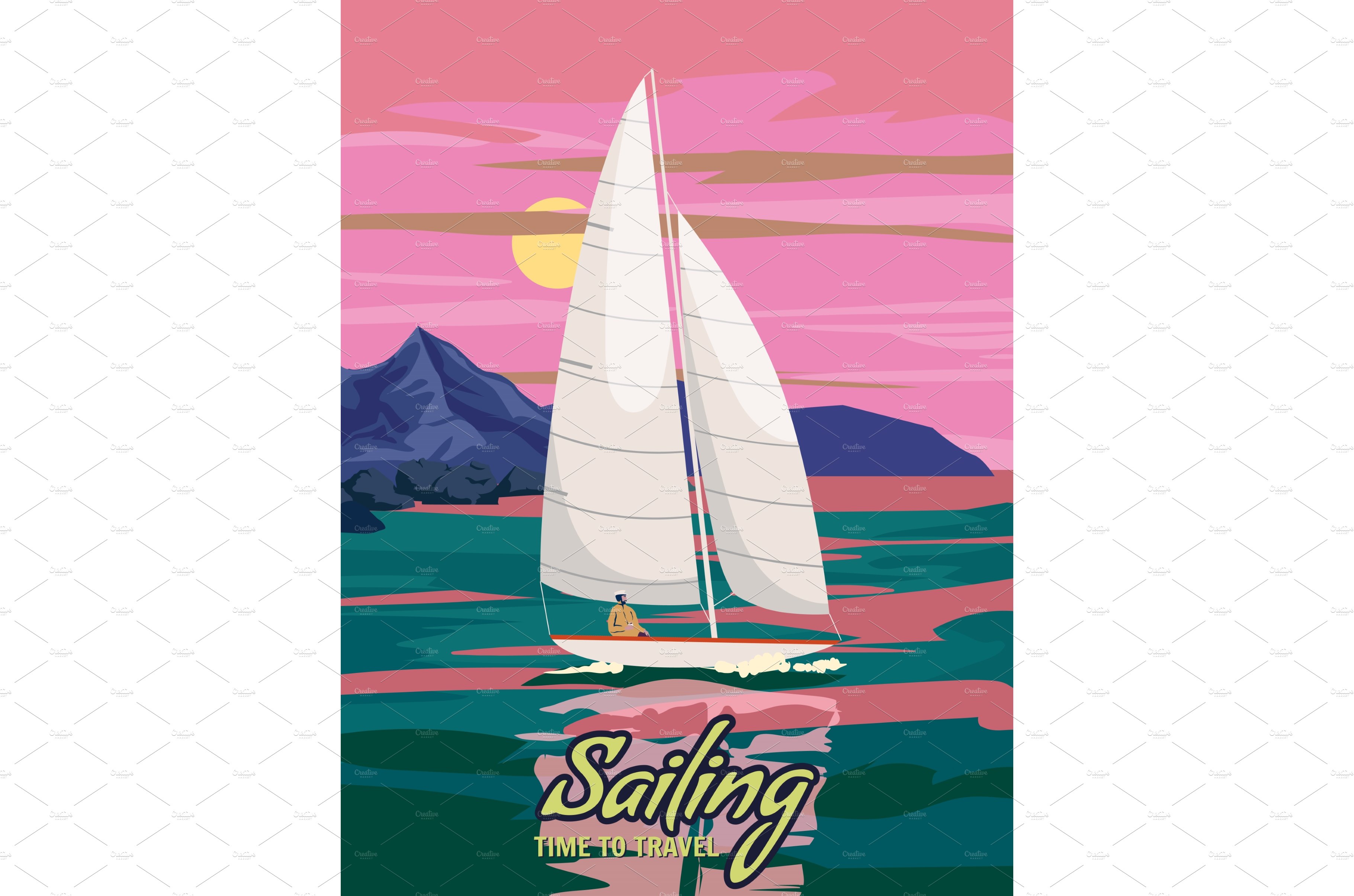 Poster retro Sailing Time to Travel cover image.