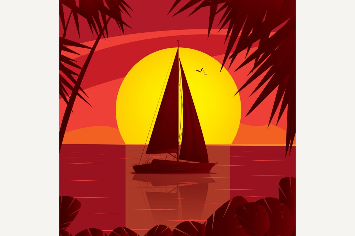 Sailing yacht in open sea at sunset cover image.