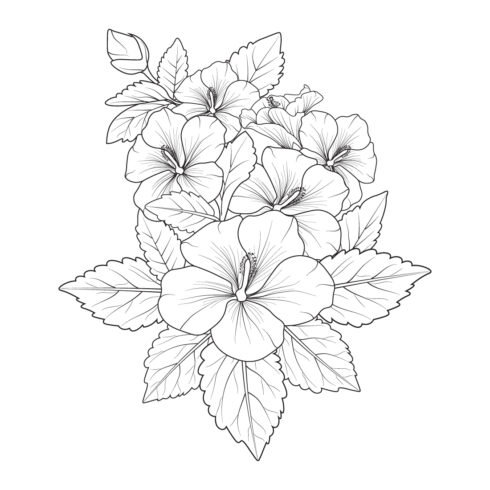 Hand-drawn beautiful hibiscus flower bouquets, hibiscus flower line drawing china rose vector art, red hibiscus bouquet, cover image.