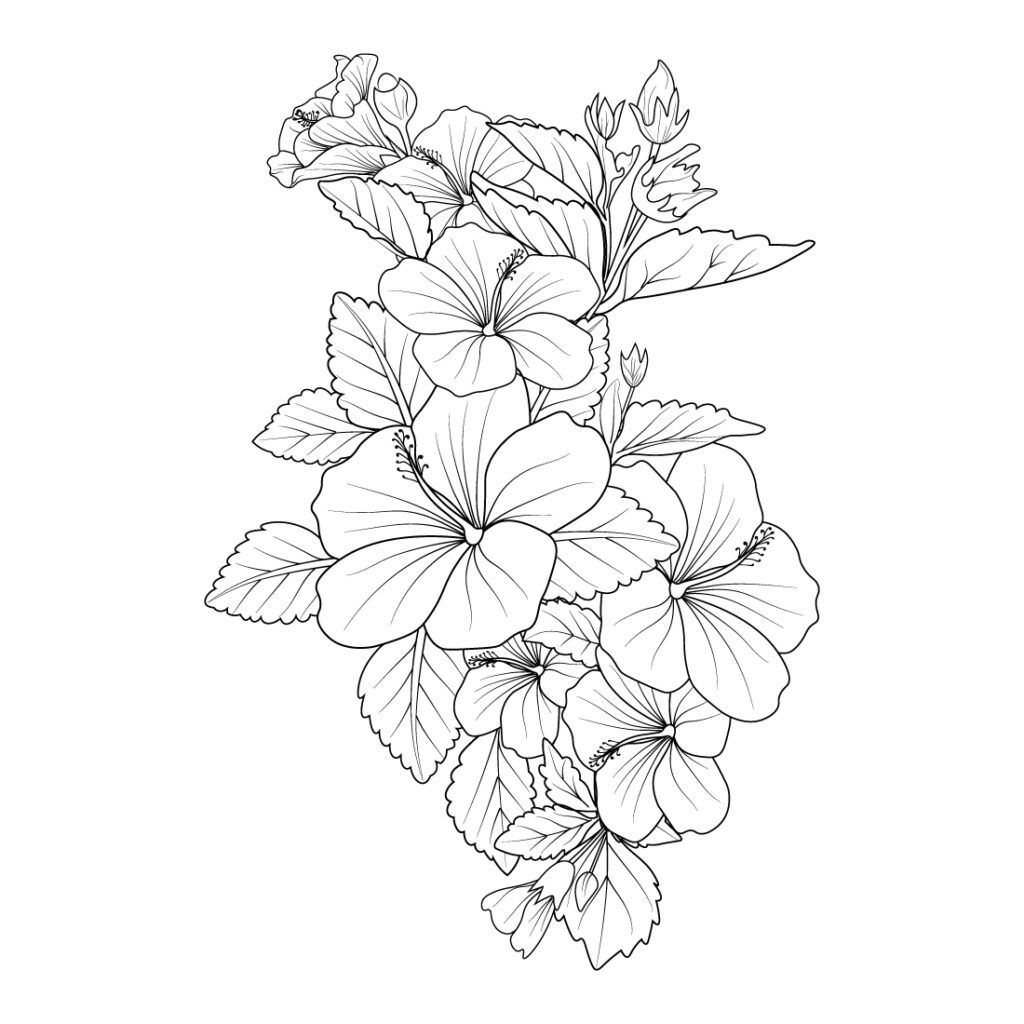 Hibiscus flower bouquet of vector sketch hand drawn illustration ...