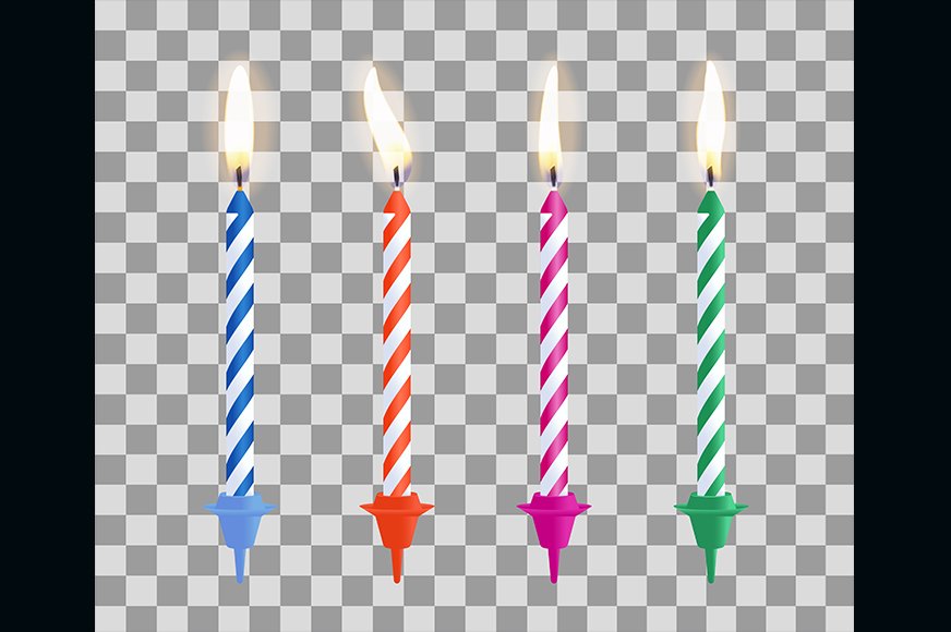Realistic birthday cake candles set cover image.
