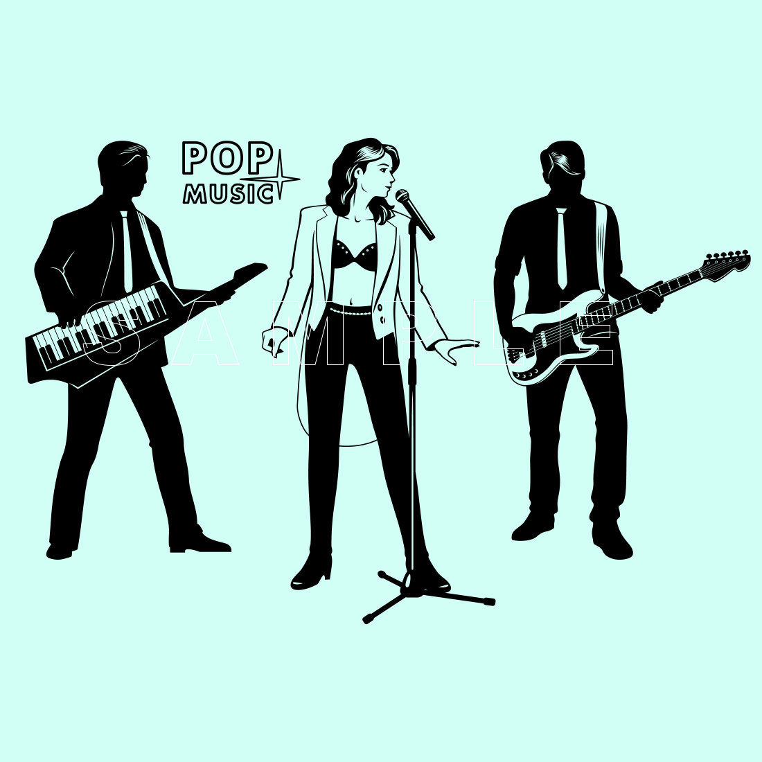 Pop Music Trio Silhouettes SVG preview image.
