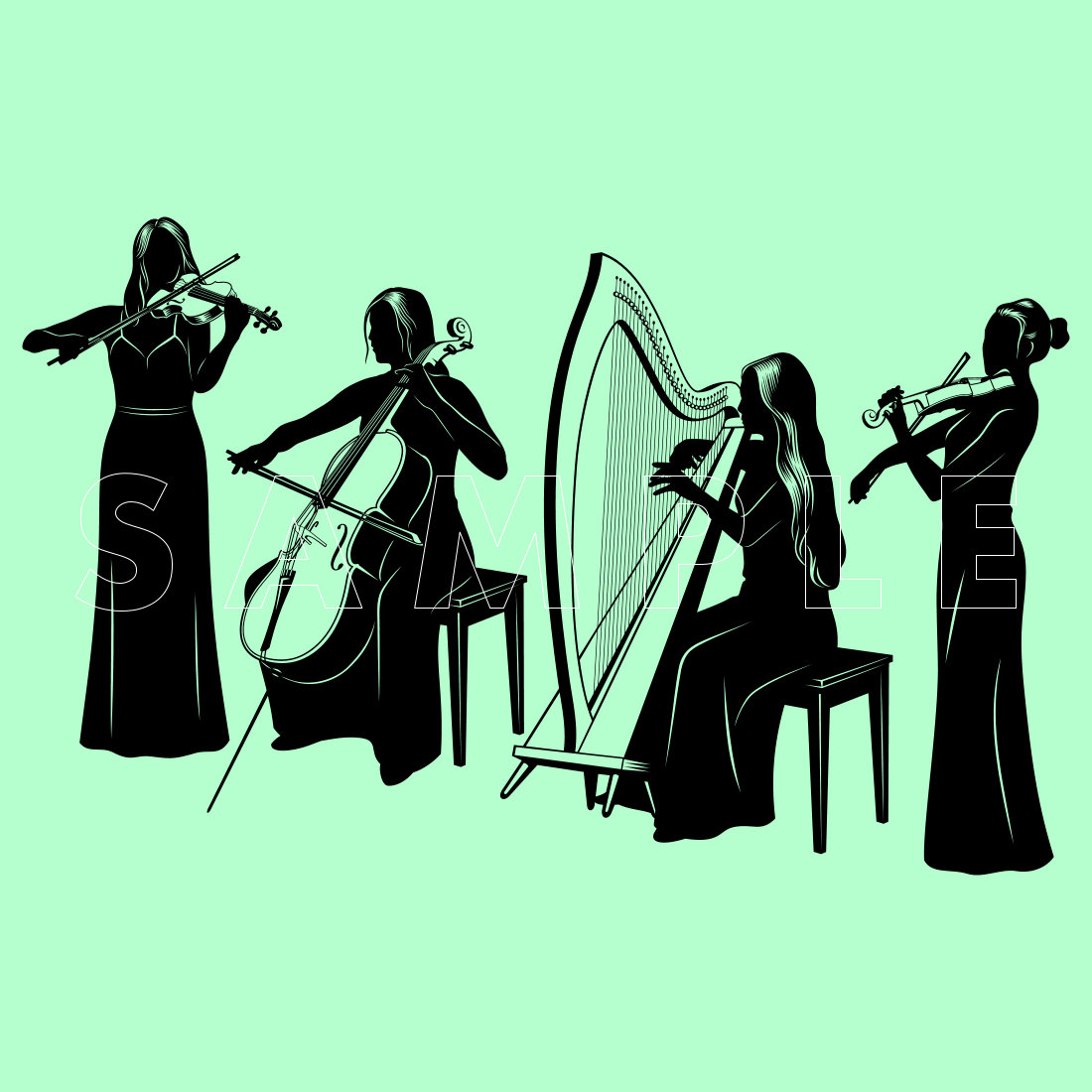 String Quartet Silhouettes SVG preview image.