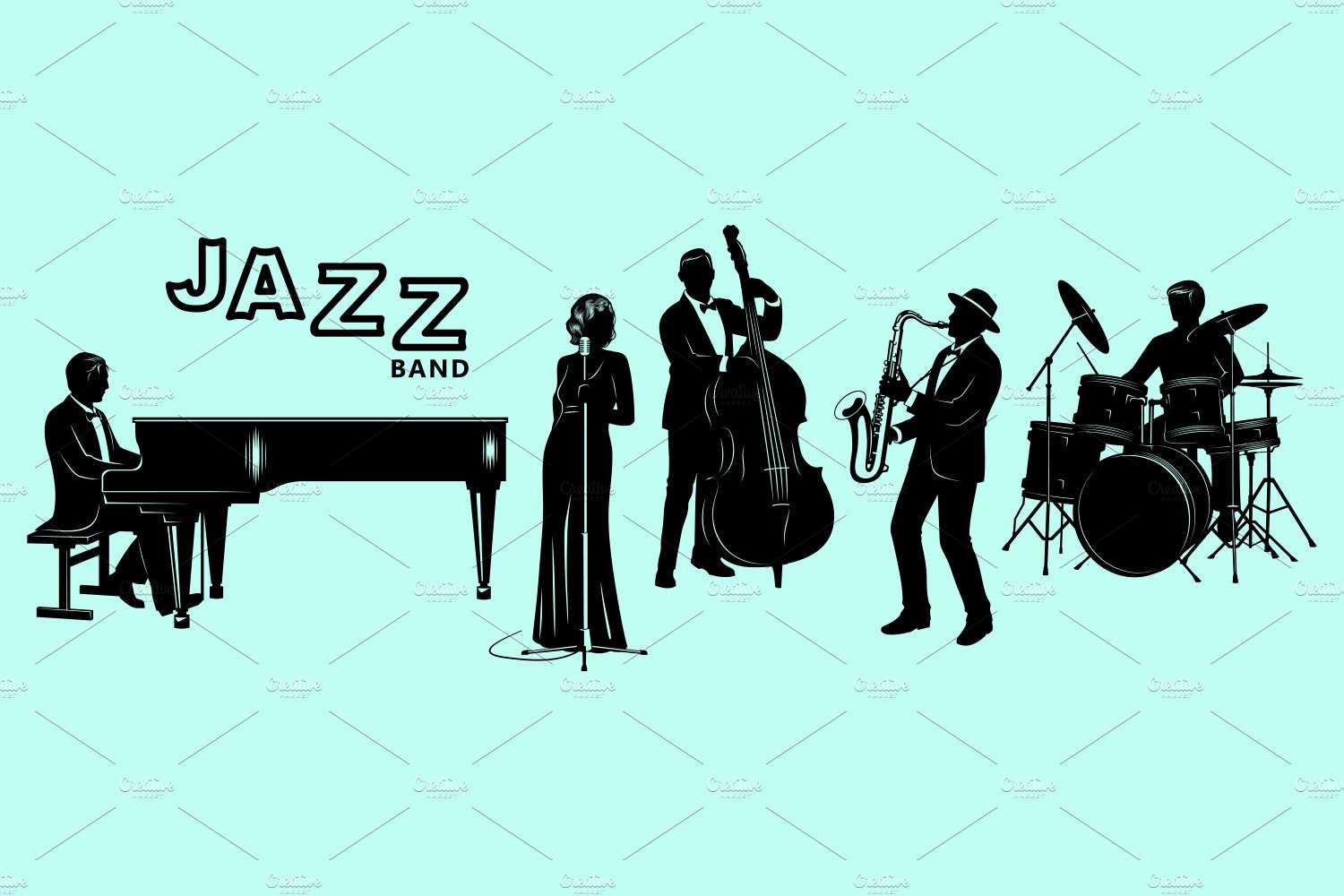 Jazz Band with Singer Silhouettes preview image.