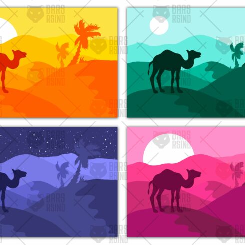Sand desert panorama (palms & camel) cover image.