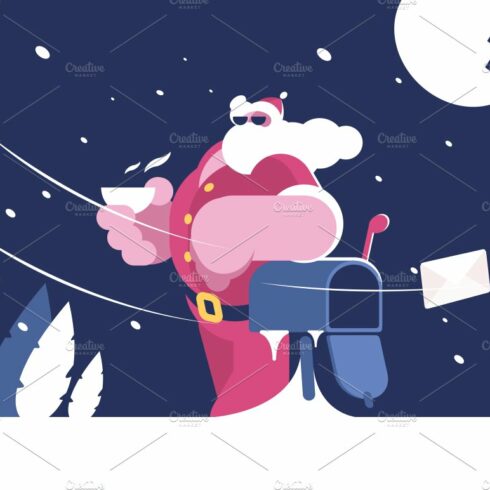 Santa Claus stands near mailbox cover image.