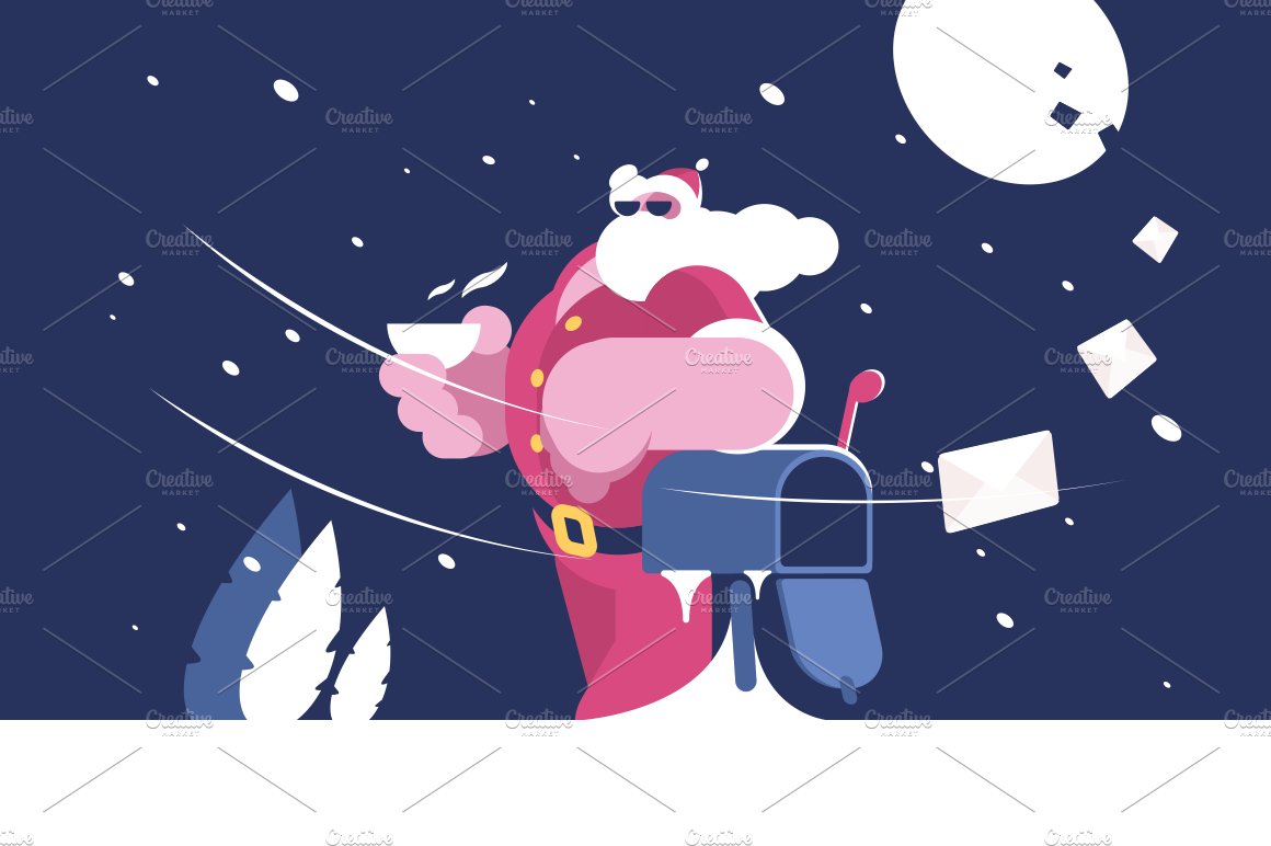 Santa Claus stands near mailbox cover image.