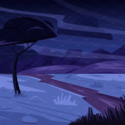 Cartoon night savannah landscape. cover image.