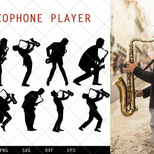 Saxophone Player svg file, Jazz cover image.
