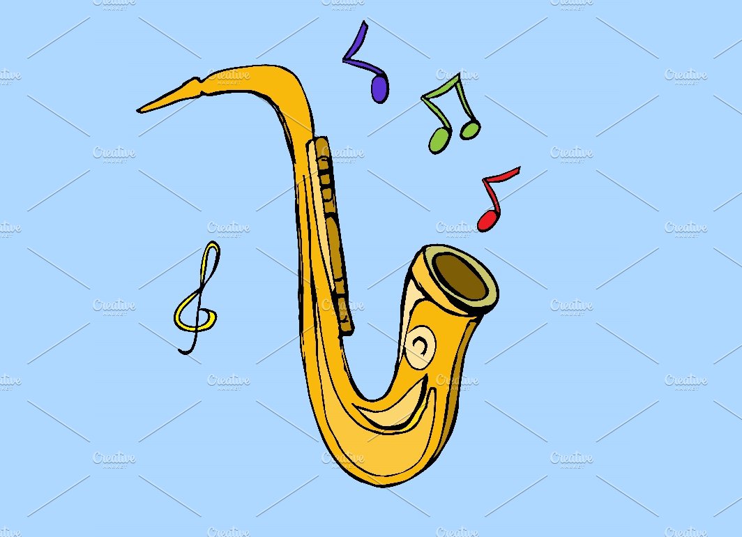 Golden saxophone hand drawn preview image.