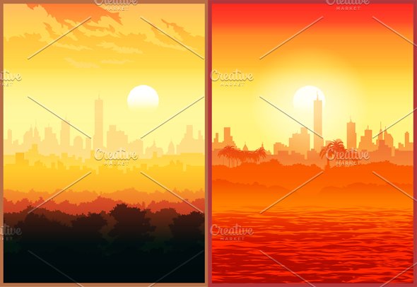 Big cities at sunset cover image.